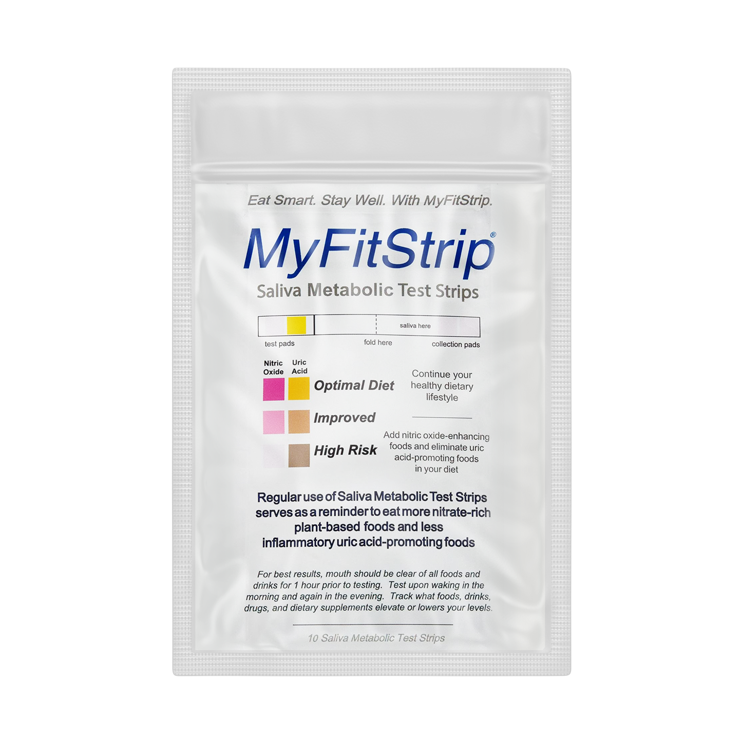 Uric Acid & Nitric Oxide Saliva Test Strips by MyFitStrip, Packet of 10 Individually Sealed Test Strips